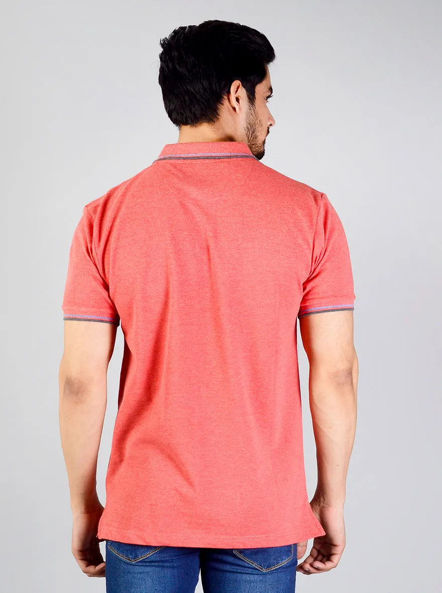 Light Red Solid Slim Fit Polo T-shirt | Greenfibre