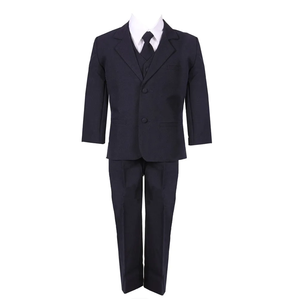 Little Boys Navy Blue 5 Piece Vest Jacket Pants Special Occasion Formal Suit 2-7