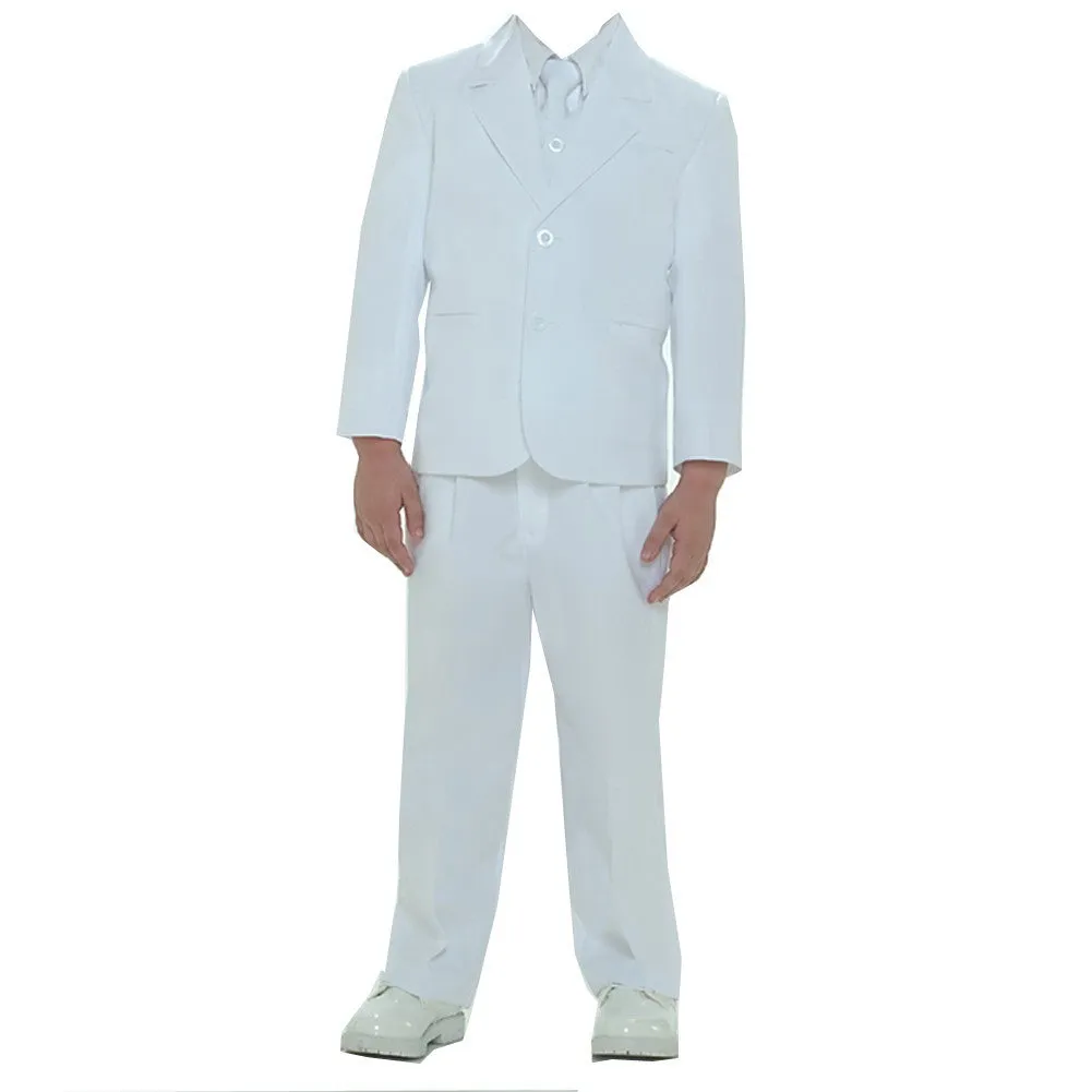 Little Boys White Single Breasted Jacket Vest Shirt Tie Pants 5 Pc Suit 2T-7