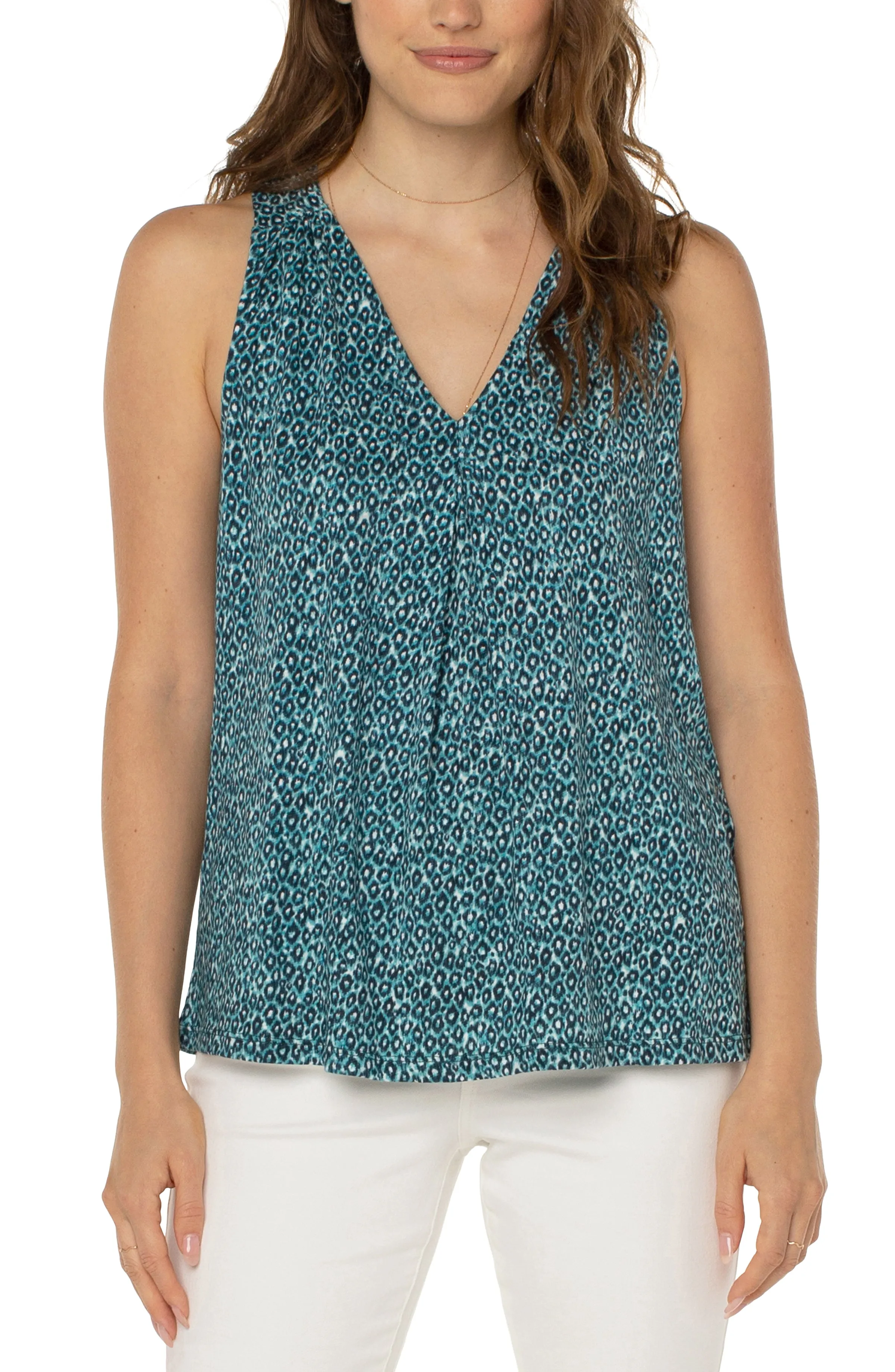 Liverpool pleated front sleeveless modal knit top (teal)