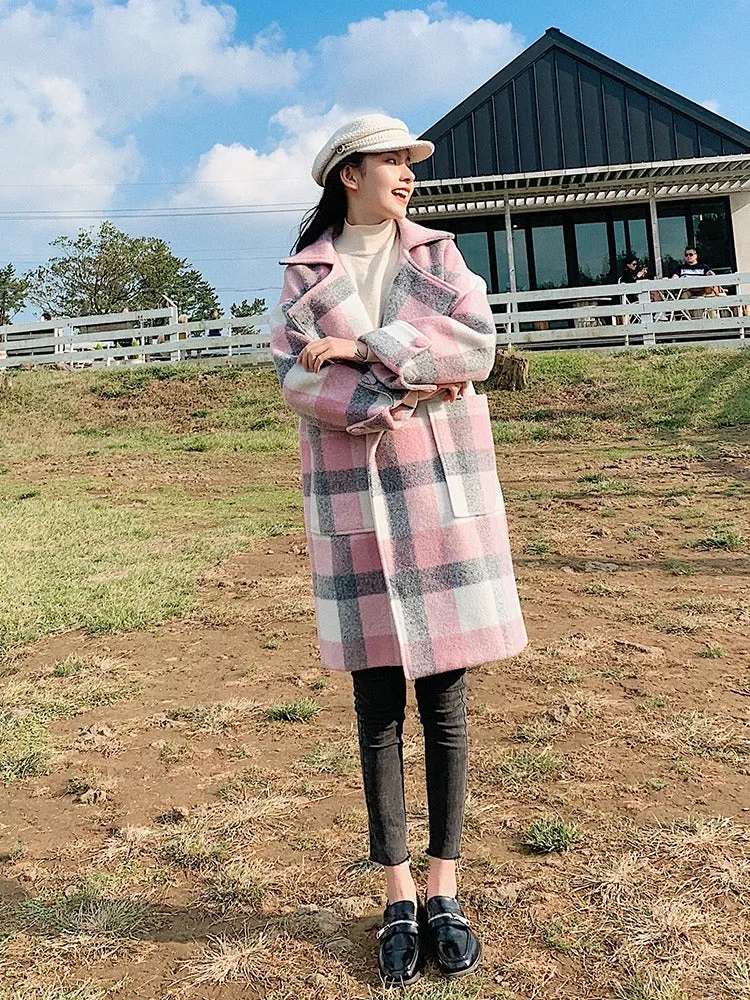 Loose Casual British Plaid Woolen Women's Coat