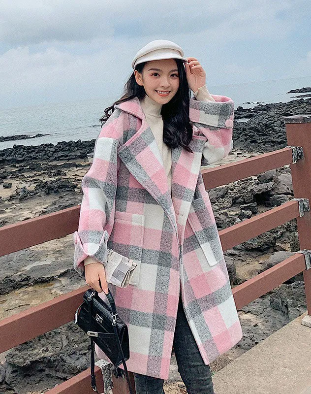 Loose Casual British Plaid Woolen Women's Coat