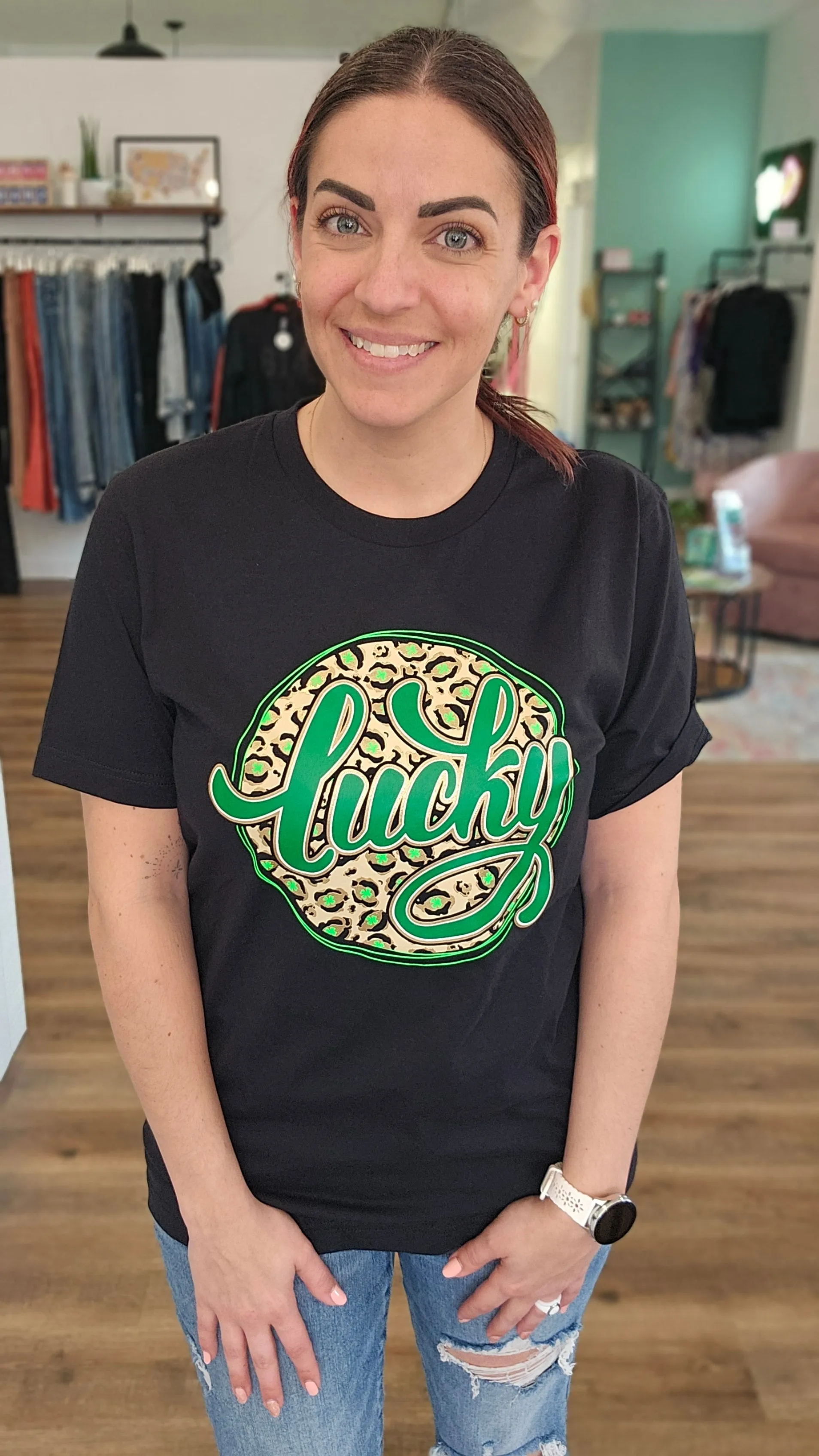 Lucky Leopard and Gold St Patrick's Day Graphic Tee