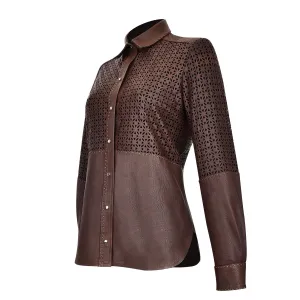 M263COC - Cuadra brown fashion blouson leather shirt jacket for women