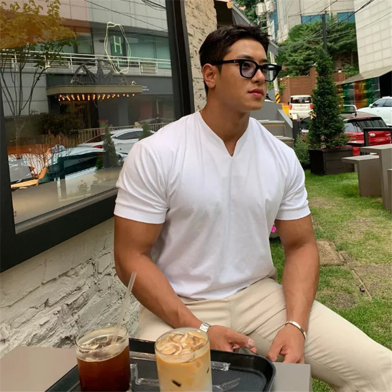 Men classy slim fit t-shirt v-collar muscle t-shirt classy polo T-shirt summer 2022