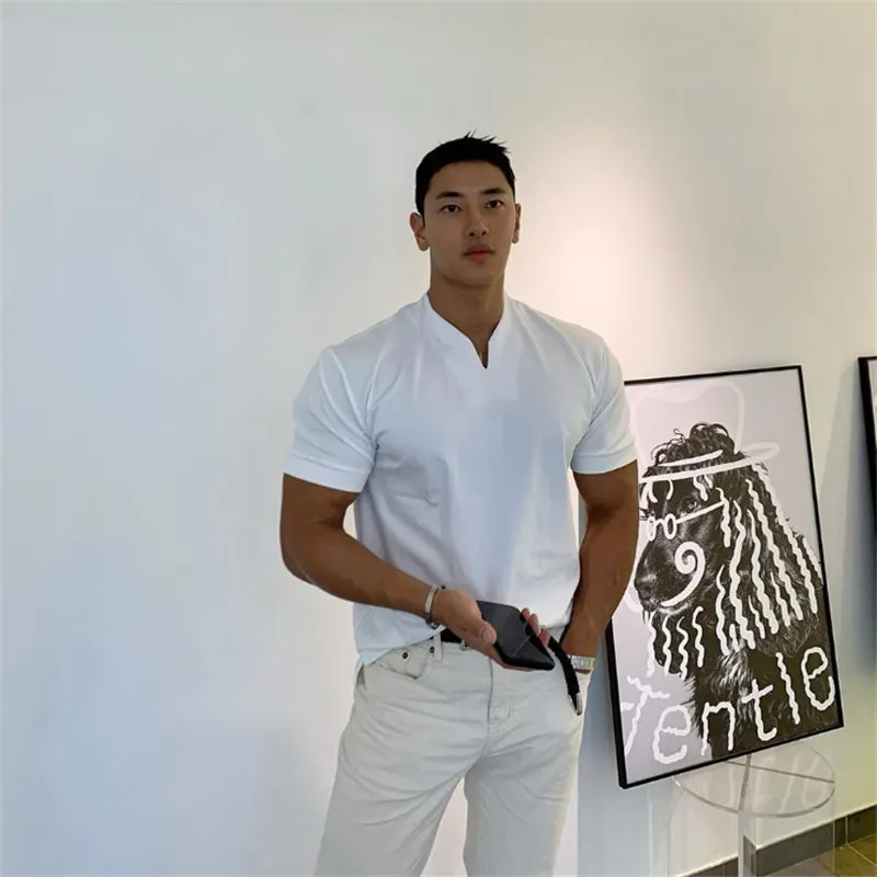 Men classy slim fit t-shirt v-collar muscle t-shirt classy polo T-shirt summer 2022