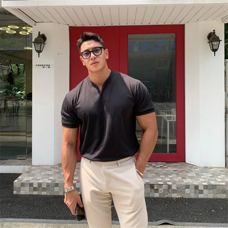 Men classy slim fit t-shirt v-collar muscle t-shirt classy polo T-shirt summer 2022