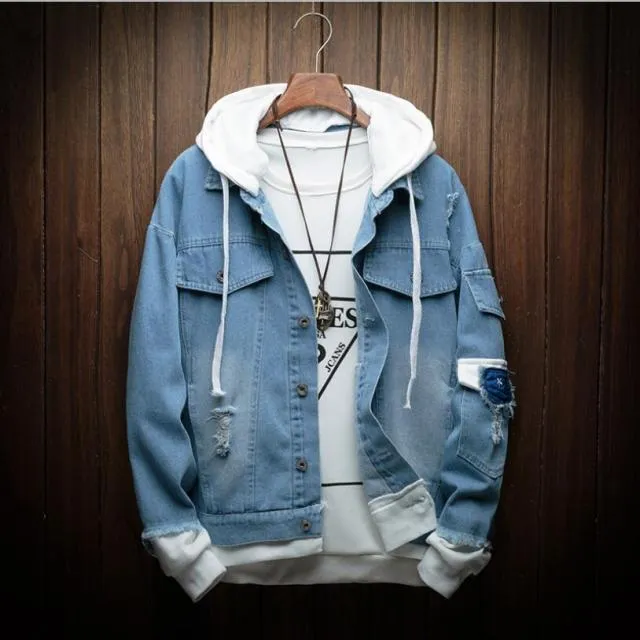 Men Hooded Denim Casual Denim Slim Jacket