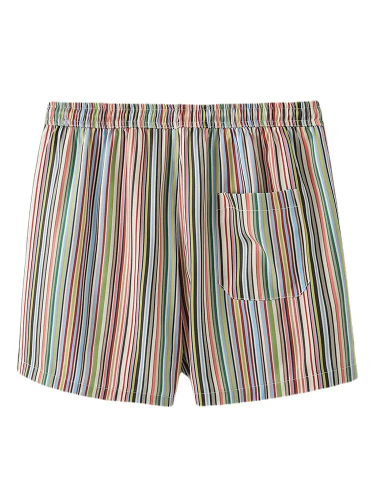 Men Multicolor Striped Pocket Holiday Casual Drawstring Board Shorts