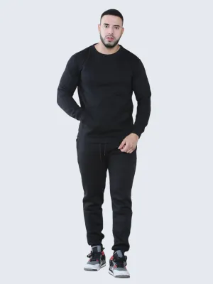 Men Plain Fleece Pullover Sweatshirt and Bottom 2-Pieces Tracksuit Set