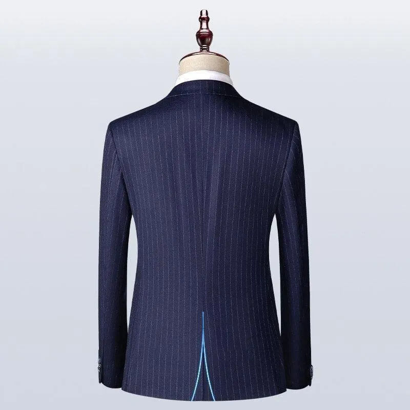 Men Suit - Navy Blue Striped 3-Piece Suit