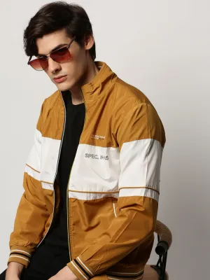 Men Yellow Colourblock Casual Bomber Jackets