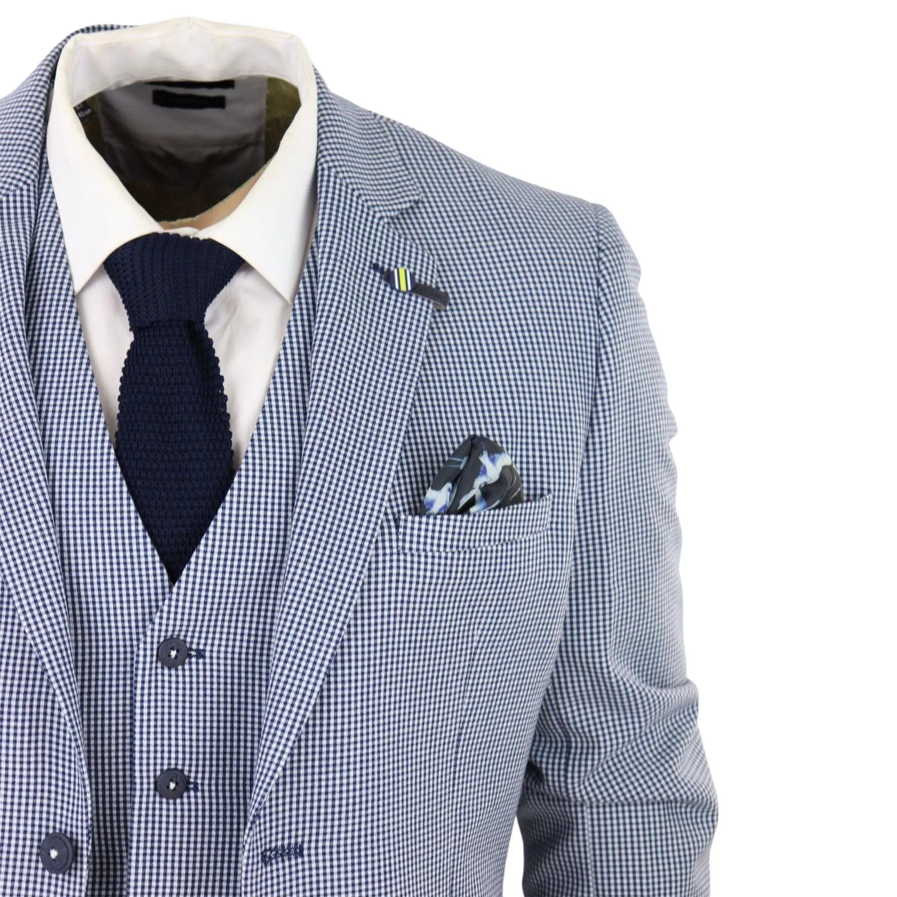 Mens 3 Piece Suit Grey Navy Contrasting Classic Summer Tailored Fit Regular Check