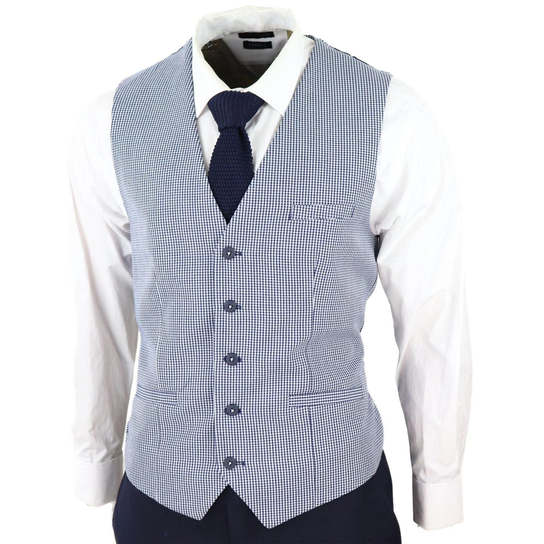 Mens 3 Piece Suit Grey Navy Contrasting Classic Summer Tailored Fit Regular Check