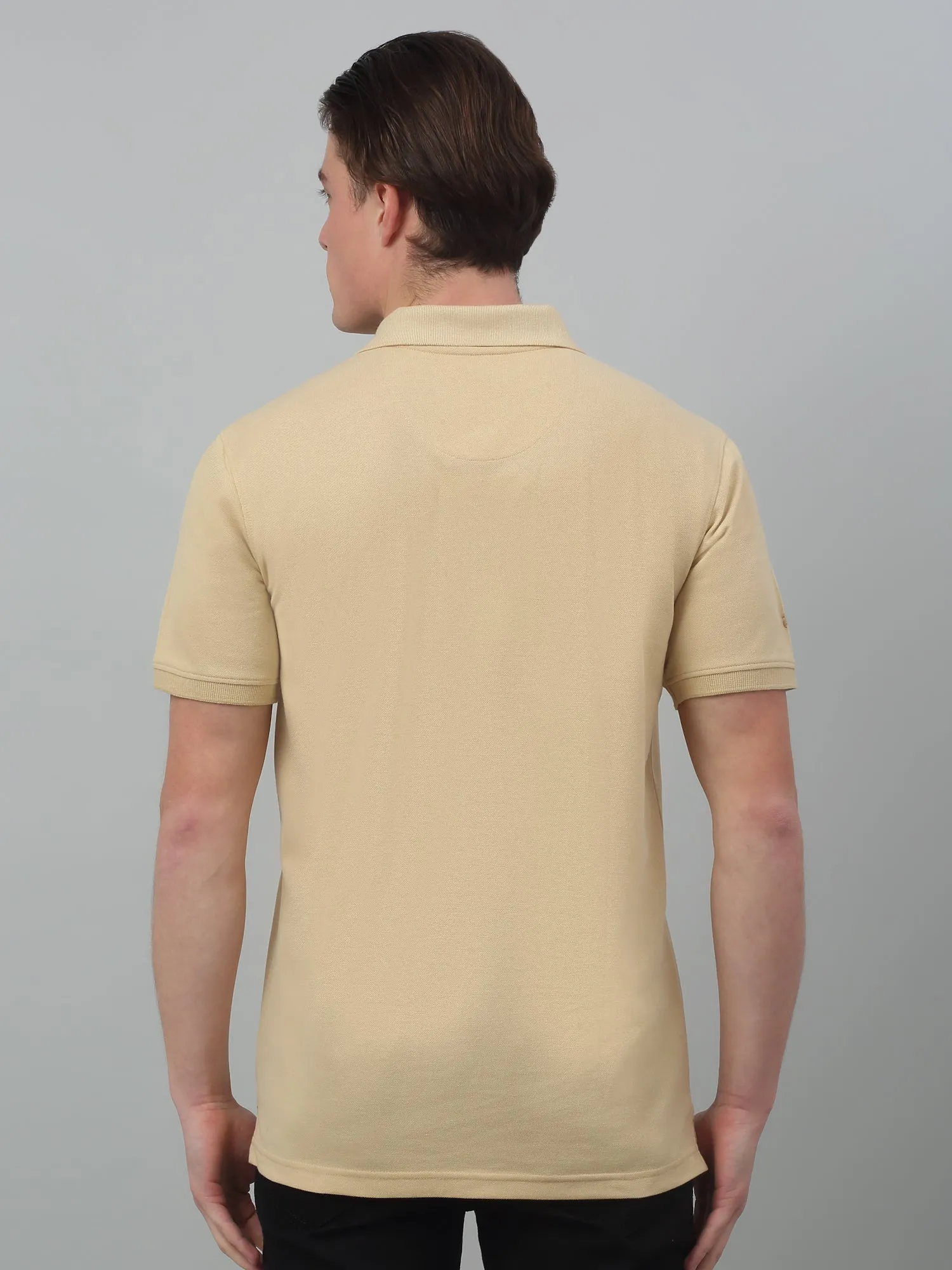 Men's Beige  Polo neck Half Sleeve T-Shirt with chest pocket