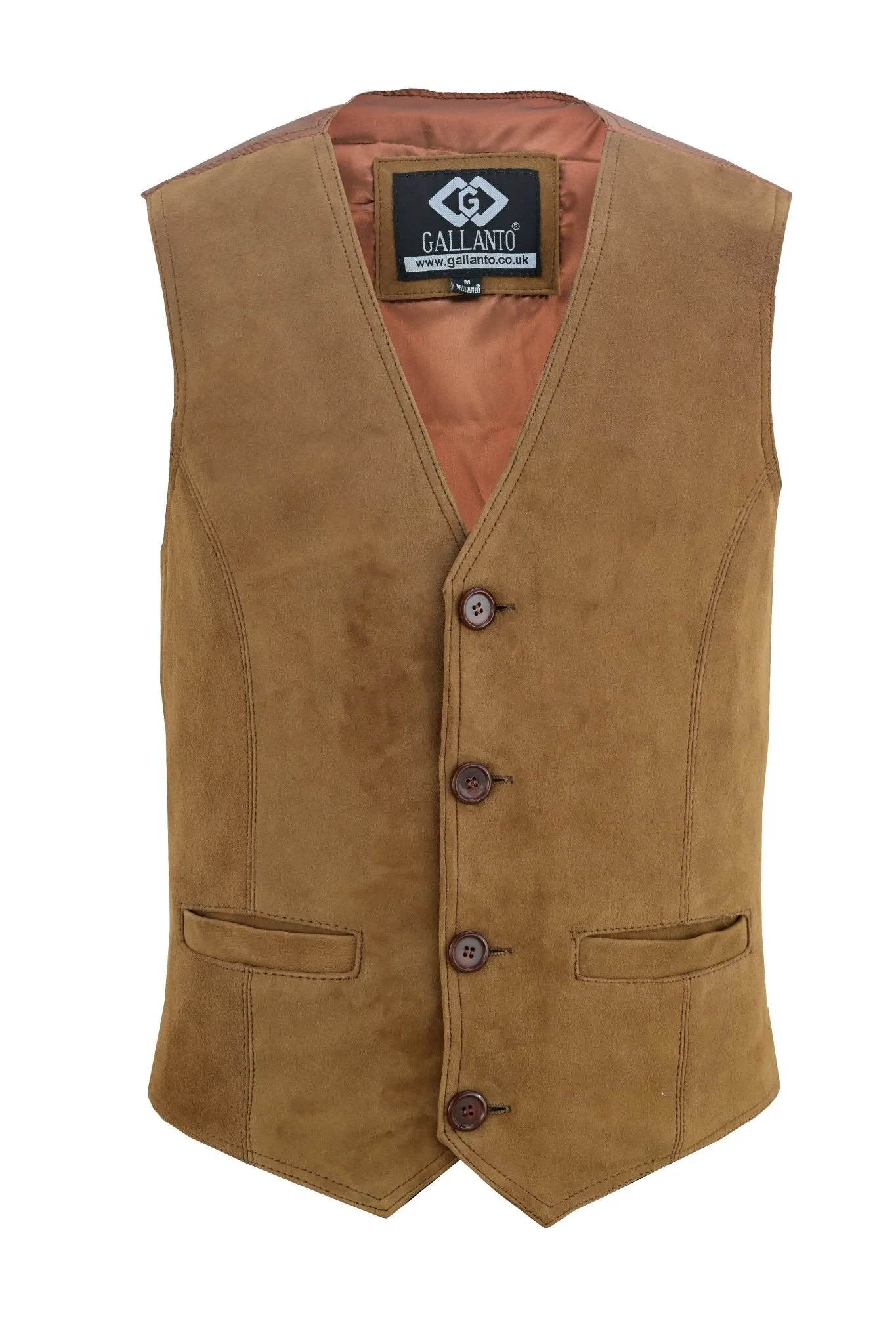 Mens Buttoned Classic Tan Soft Suede Designer Leather Waistcoat Vest