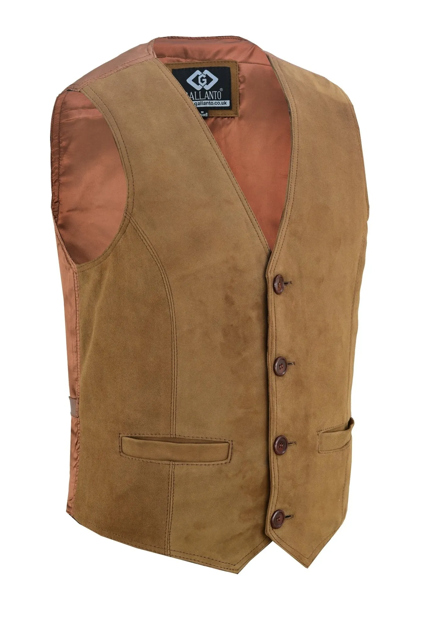 Mens Buttoned Classic Tan Soft Suede Designer Leather Waistcoat Vest