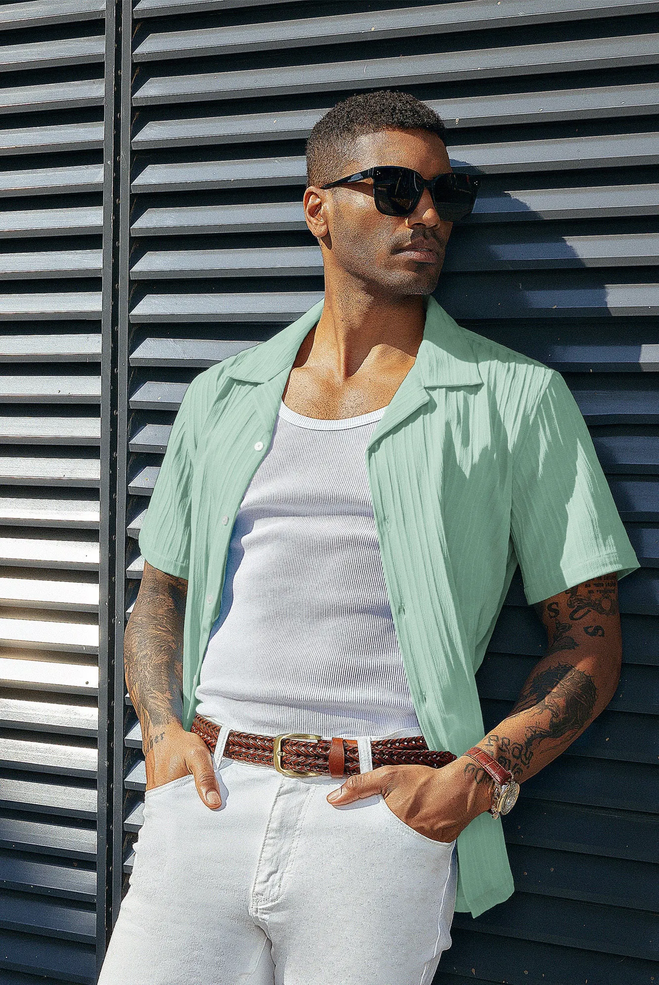 Men's Casual Button Down Shirts Short Sleeve Summer Shirts Wrinkle-Free Shirts Textured Beach Shirts