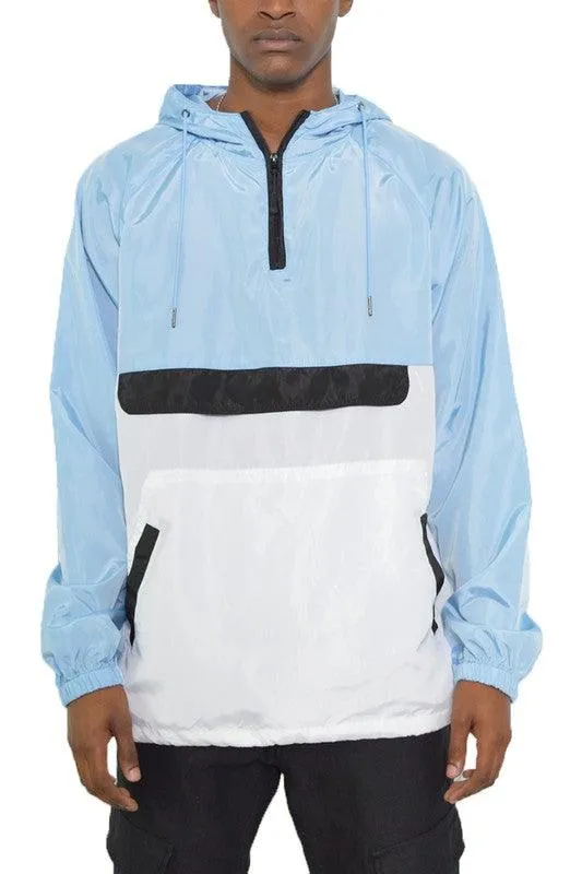 Mens Color Block Anorak Jacket Pullover Windbreaker