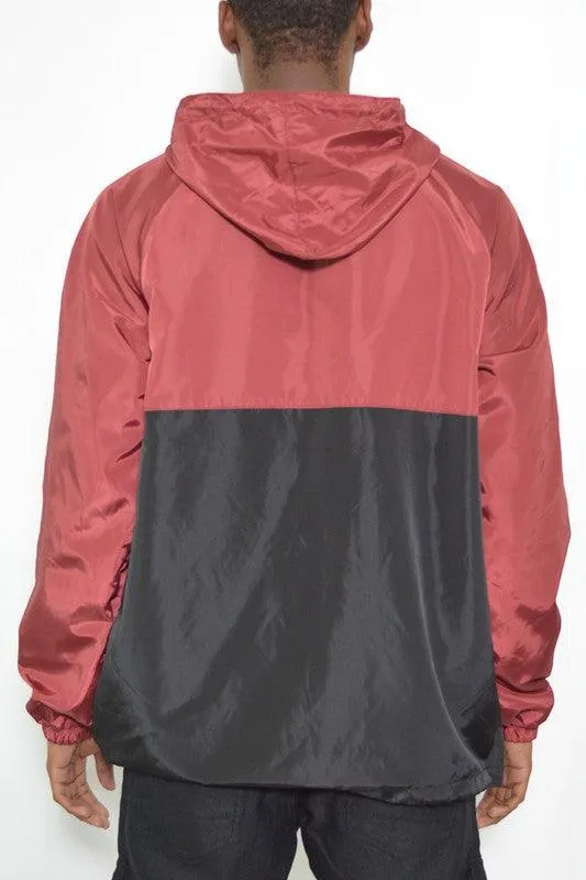 Mens Color Block Anorak Jacket Pullover Windbreaker