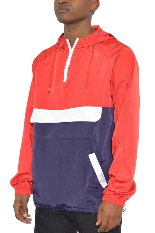 Mens Color Block Anorak Jacket Pullover Windbreaker