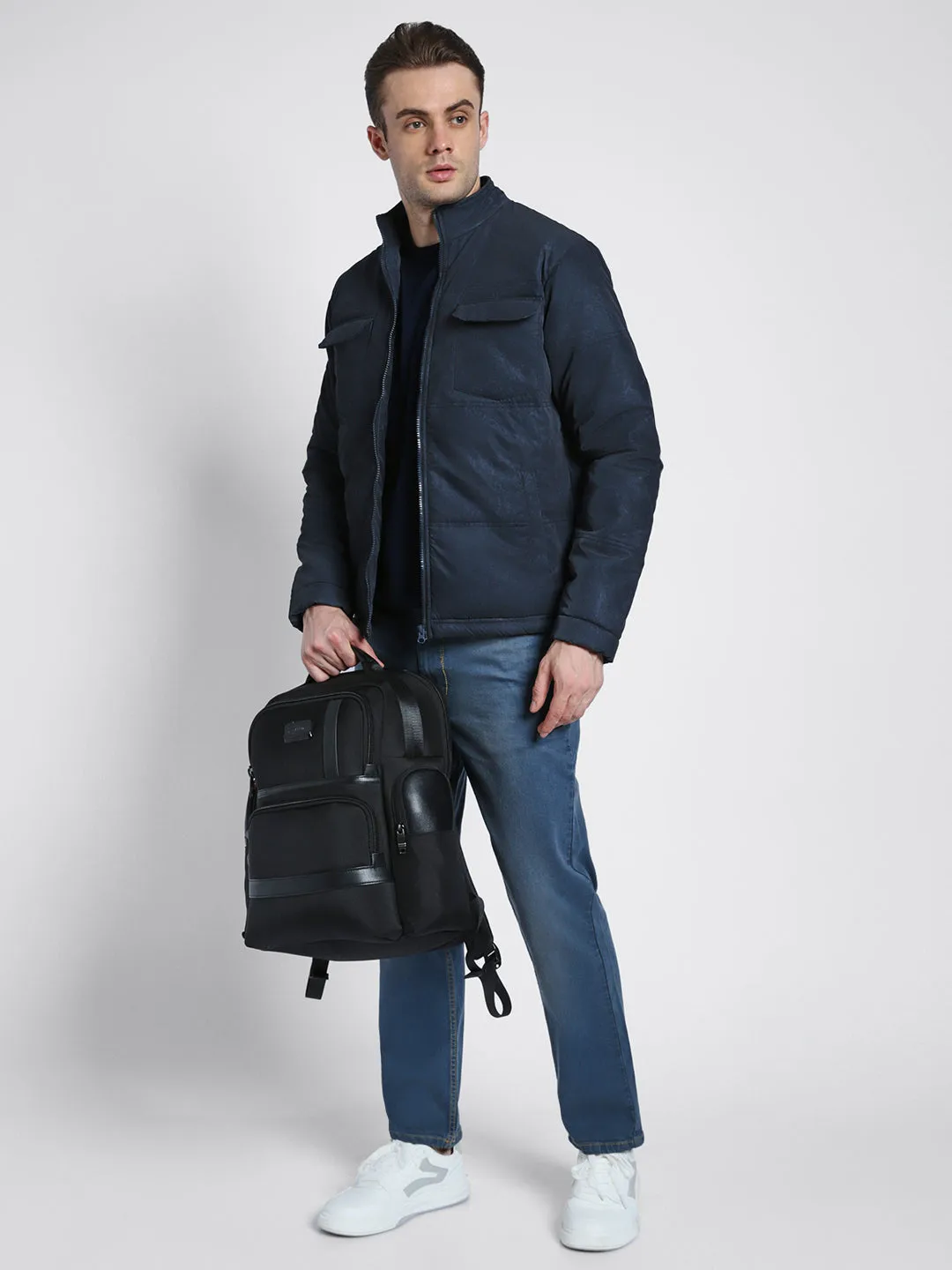 Men's Hooded Regular Fit Solid Navy Jackets