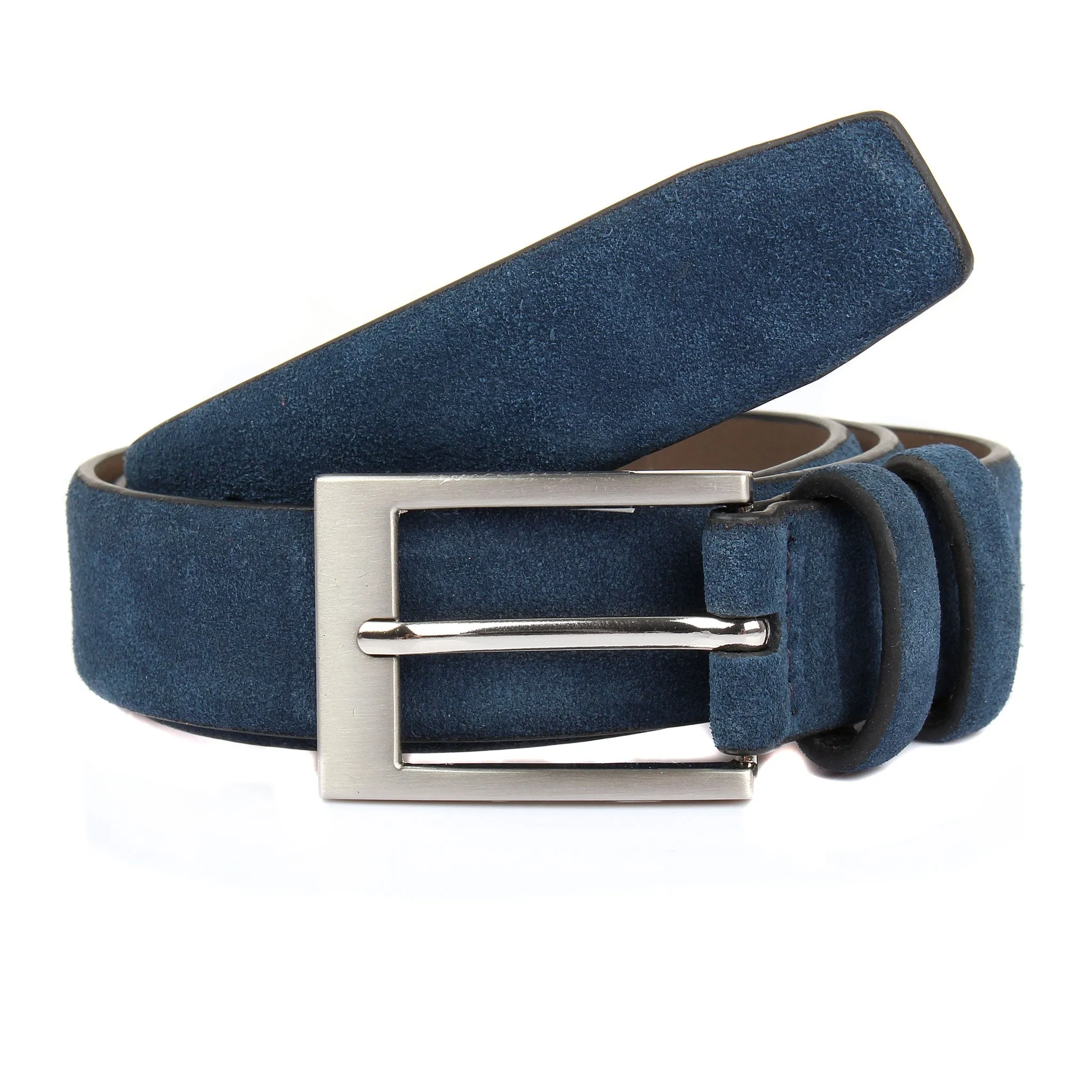 Men's Lined Suede Belt with Brushed Silver Buckle