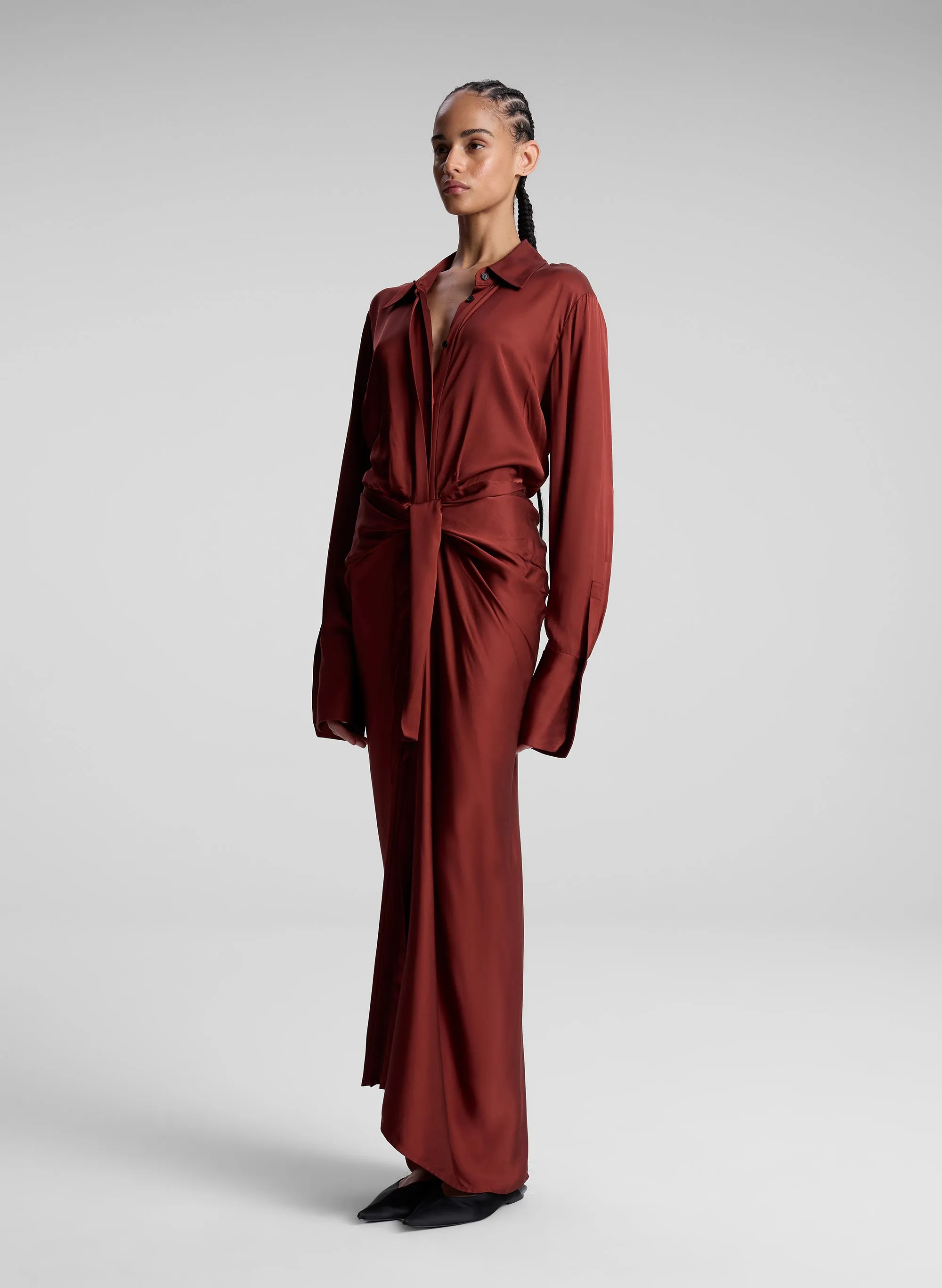 Mila Satin Maxi Shirtdress