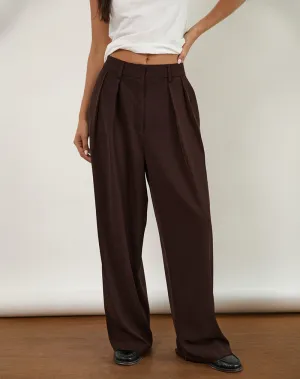 Nala Wide Pleat Trousers in Bitter Chocolate