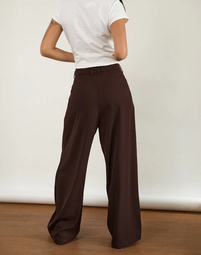 Nala Wide Pleat Trousers in Bitter Chocolate