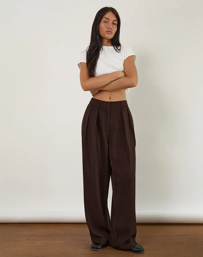 Nala Wide Pleat Trousers in Bitter Chocolate