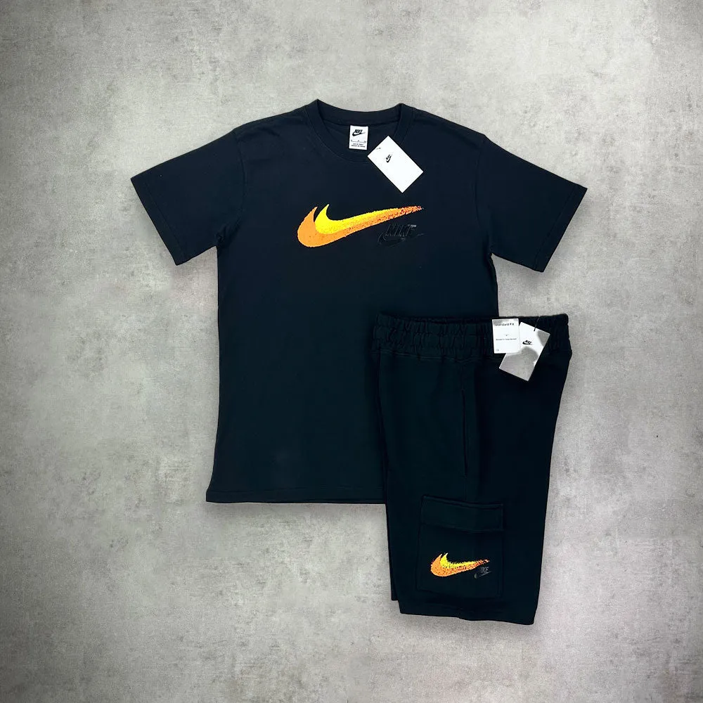 Nike Sportswear Standard Issue T-shirts/ Shorts Set Black/ Orange