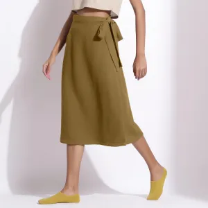 Olive Green Warm Cotton Waffle Midi Wrap Skirt