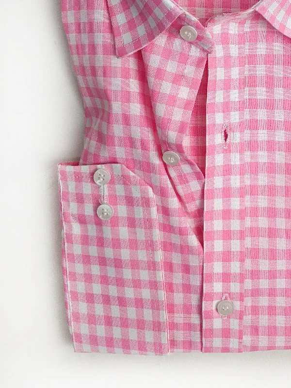 Pink Checks Formal Dress Shirt For Men AZ MFS99