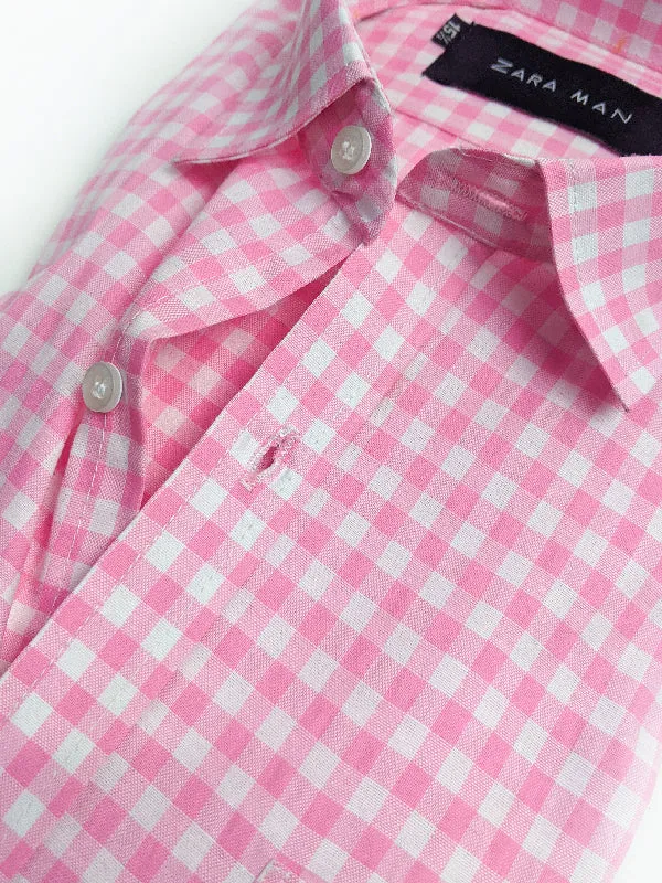 Pink Checks Formal Dress Shirt For Men AZ MFS99