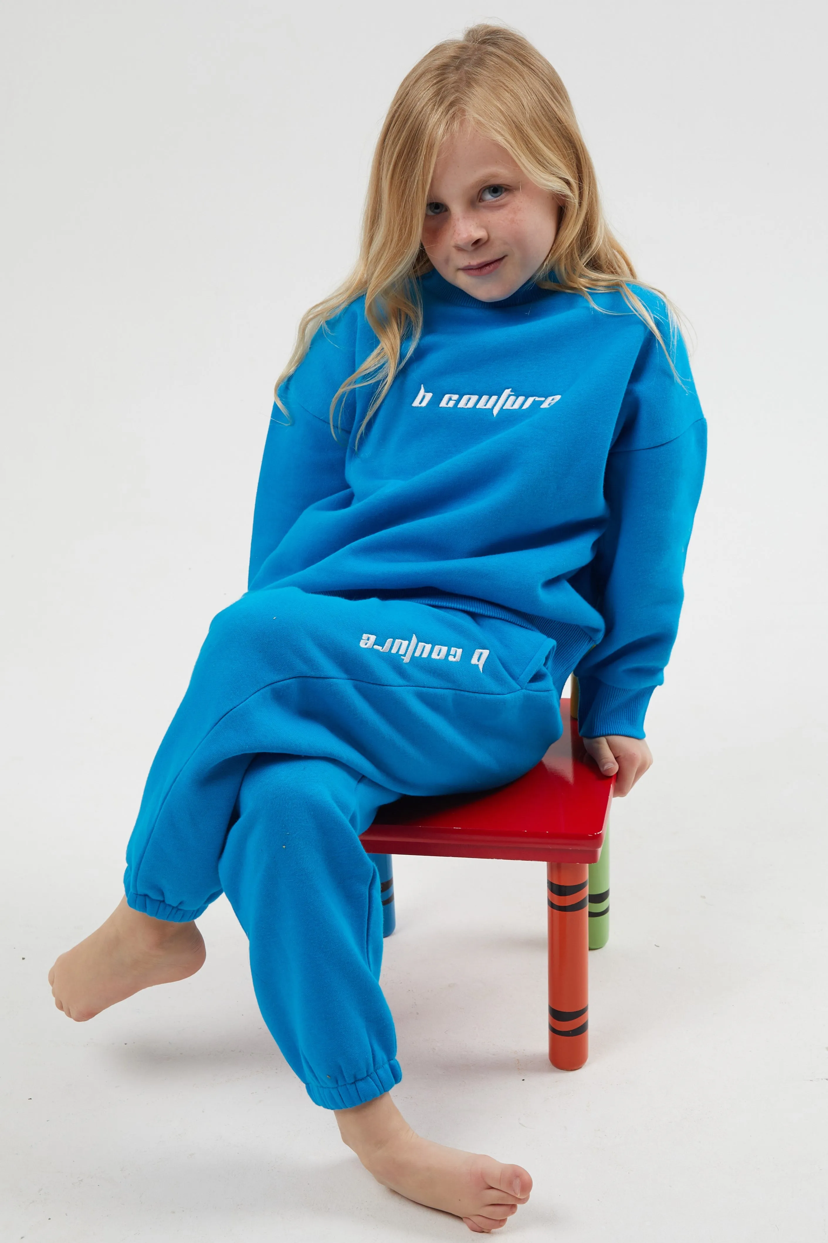 Plympton Fleece Crew Tracksuit Kids - Algiers Blue