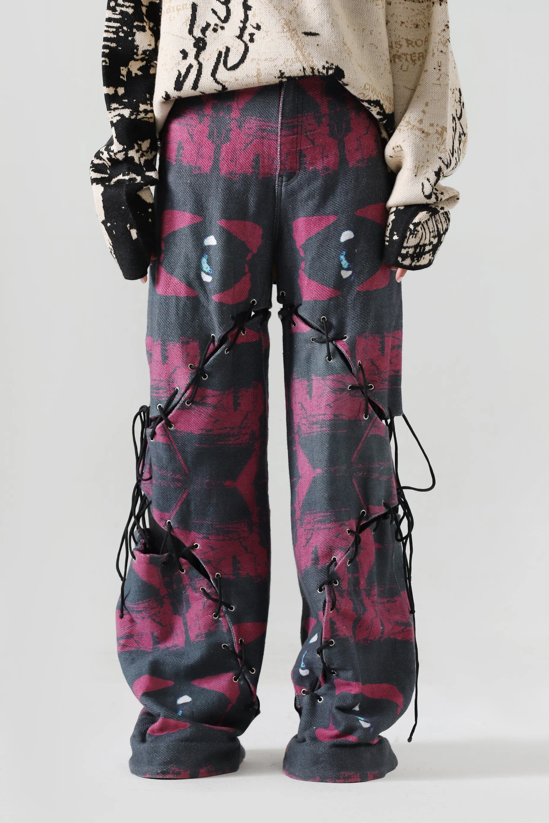 PRINTED PANEL COTTON TROUSERS