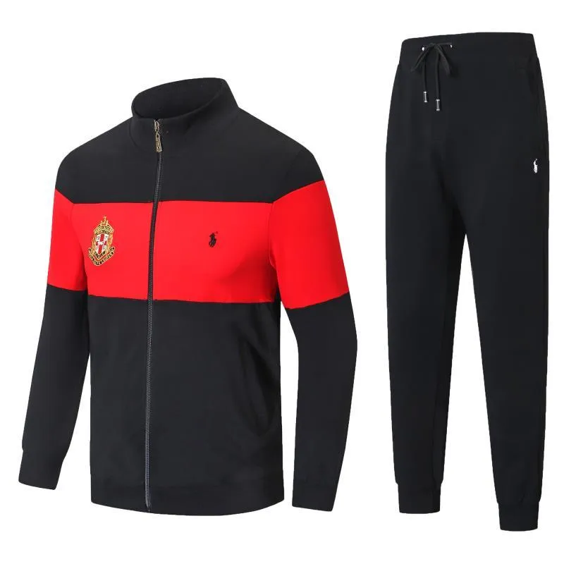 PRL Zippered Cotton-Blend Fleece Tracksuit- Black And Red