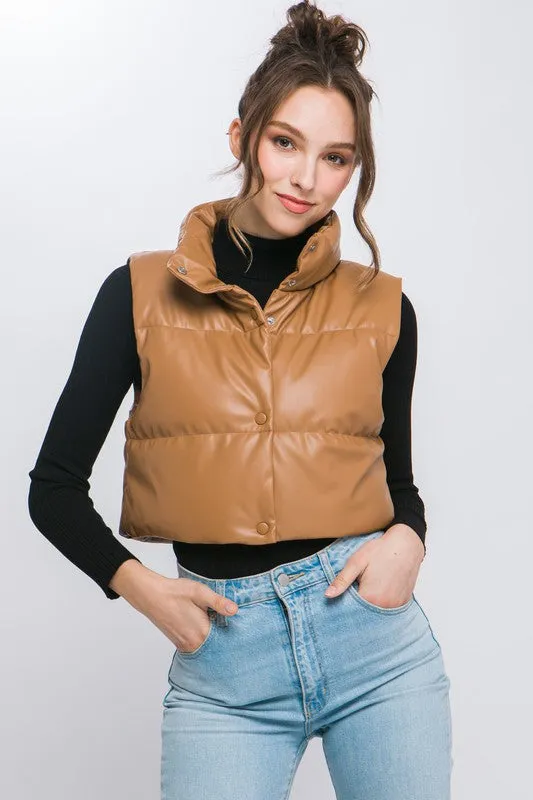 PU Faux Leather puffer Vest