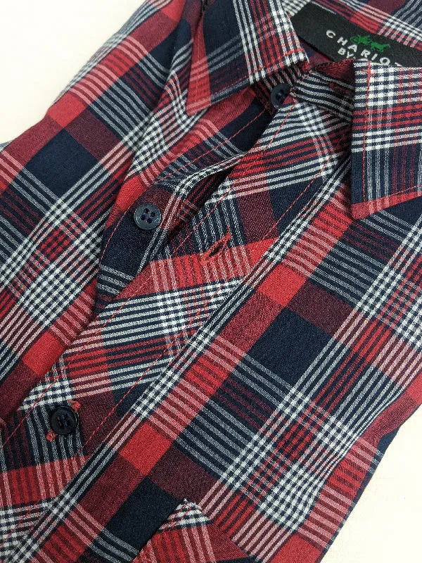 Red Checks Formal Dress Shirt For Men AN MFS95