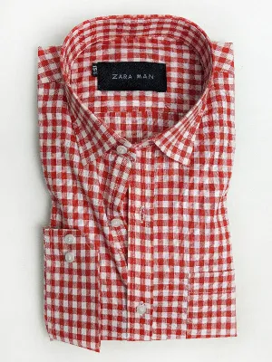 Red Checks Formal Dress Shirt For Men AZ MFS100