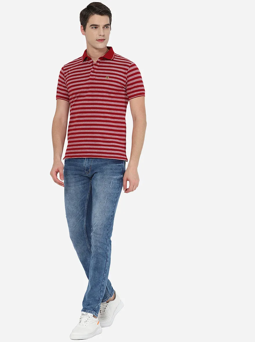 Red Striped Slim Fit Polo T-Shirt | JadeBlue