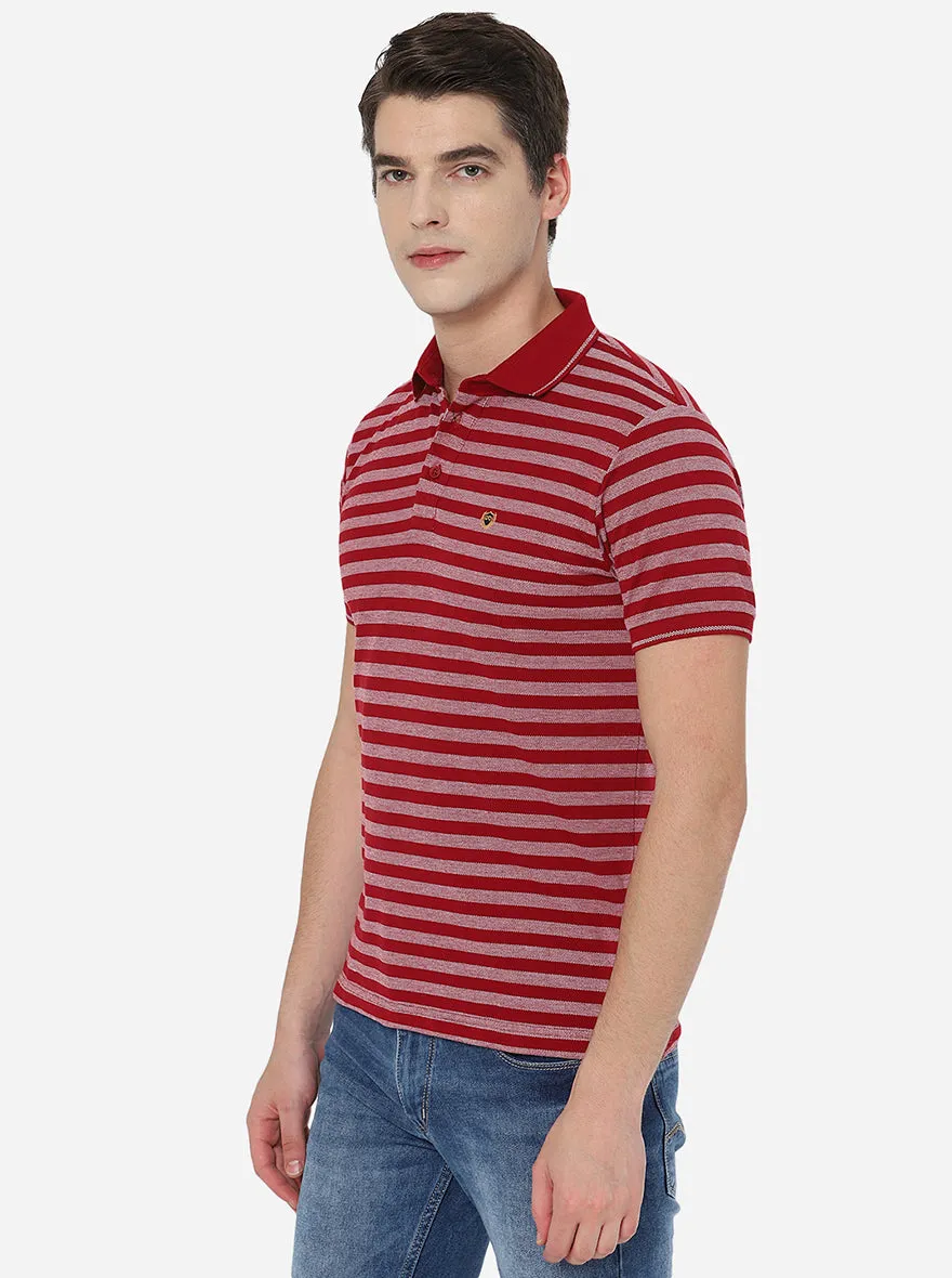 Red Striped Slim Fit Polo T-Shirt | JadeBlue