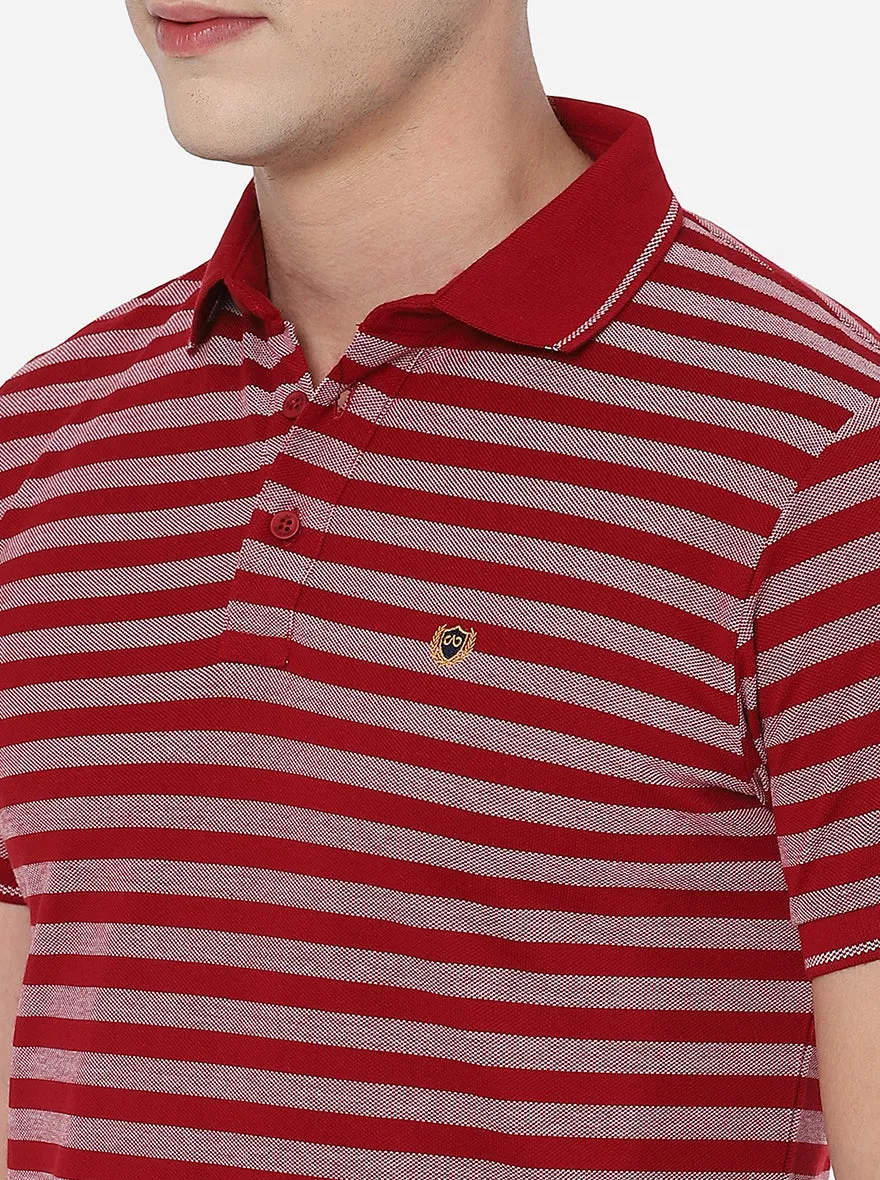 Red Striped Slim Fit Polo T-Shirt | JadeBlue