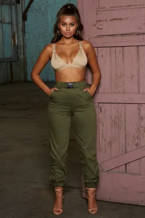 Reporting For Duty High Waisted Cargo Trousers in Khaki