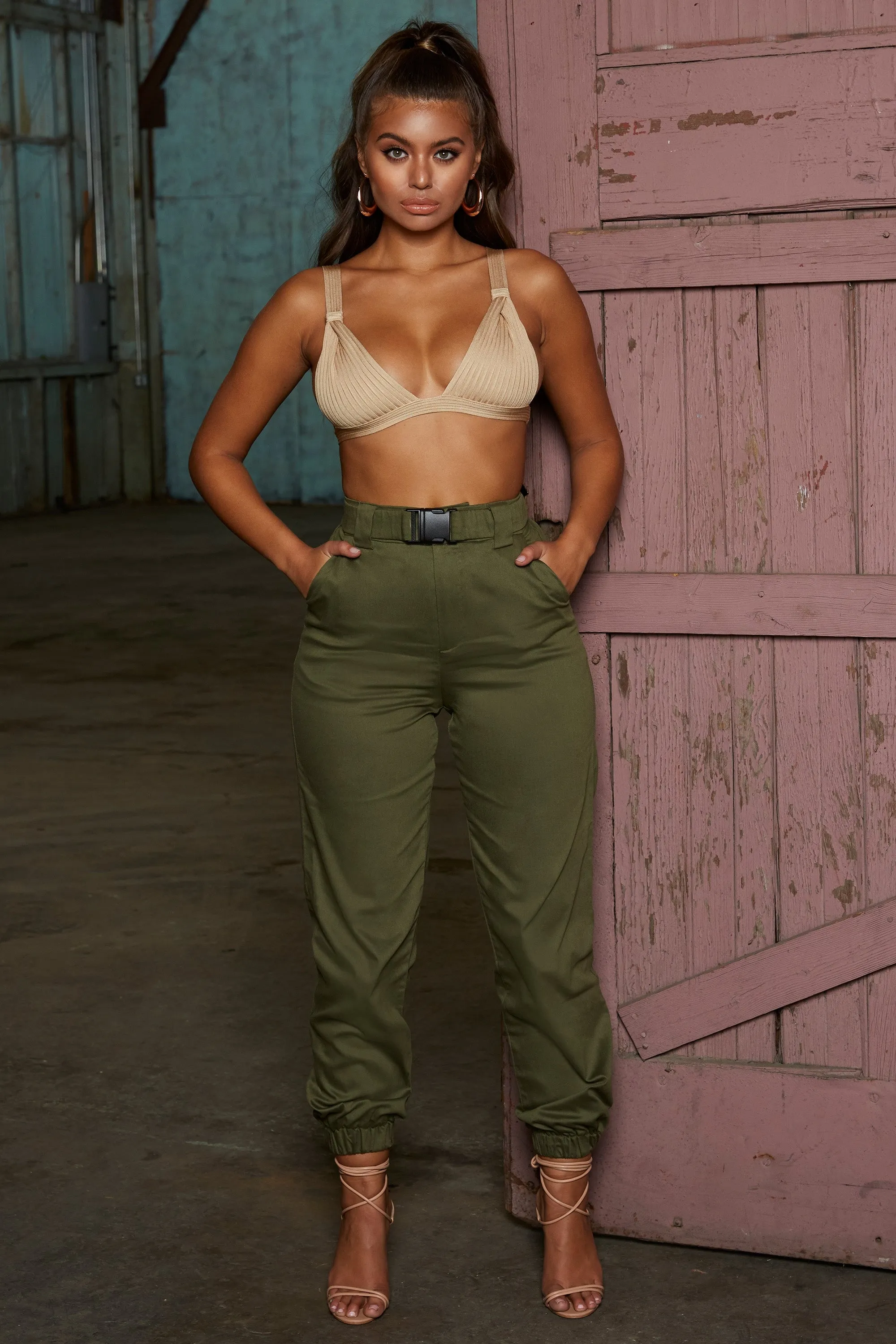 Reporting For Duty High Waisted Cargo Trousers in Khaki