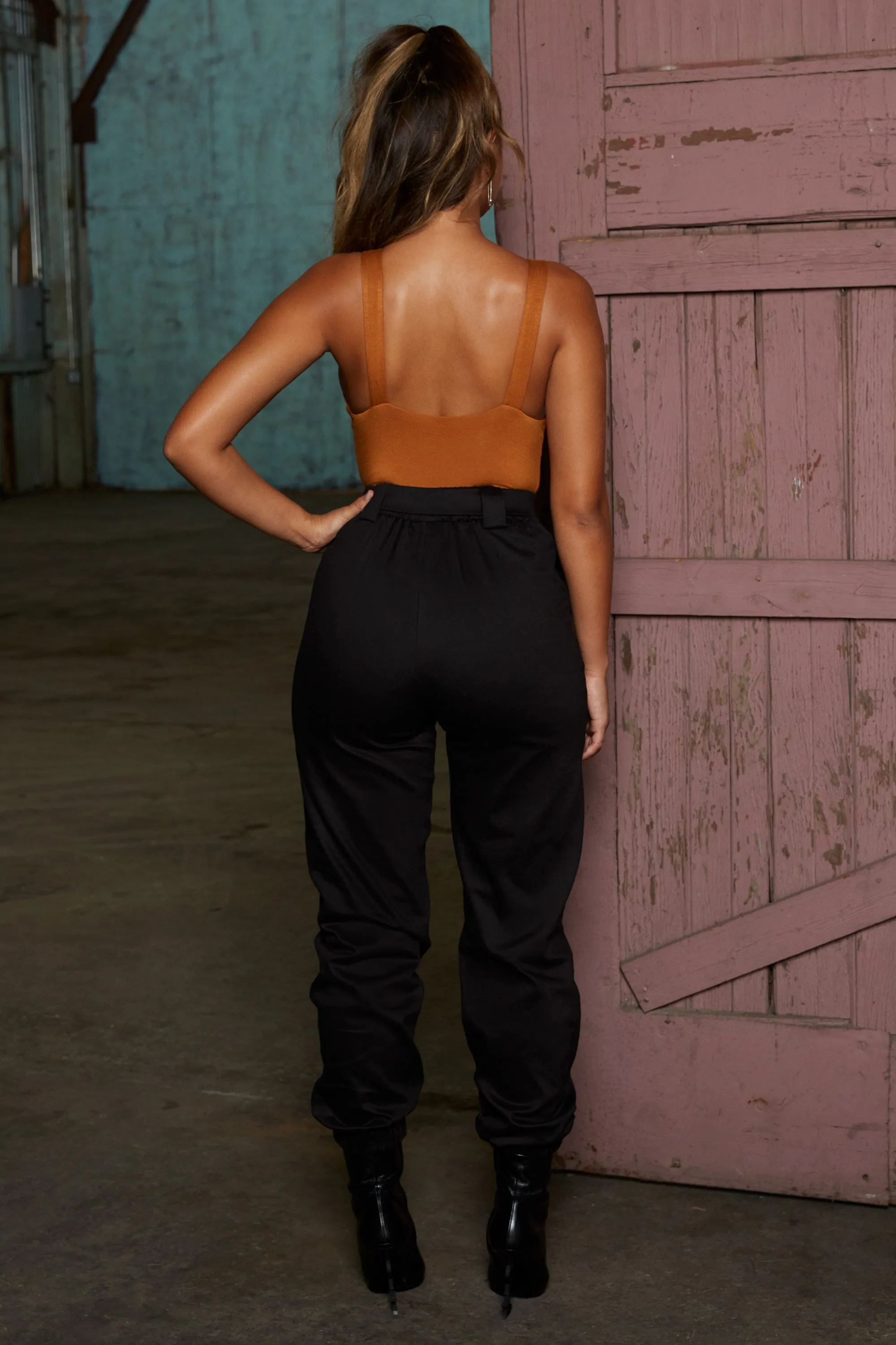 Reporting For Duty Petite High Waisted Cargo Trousers in Black