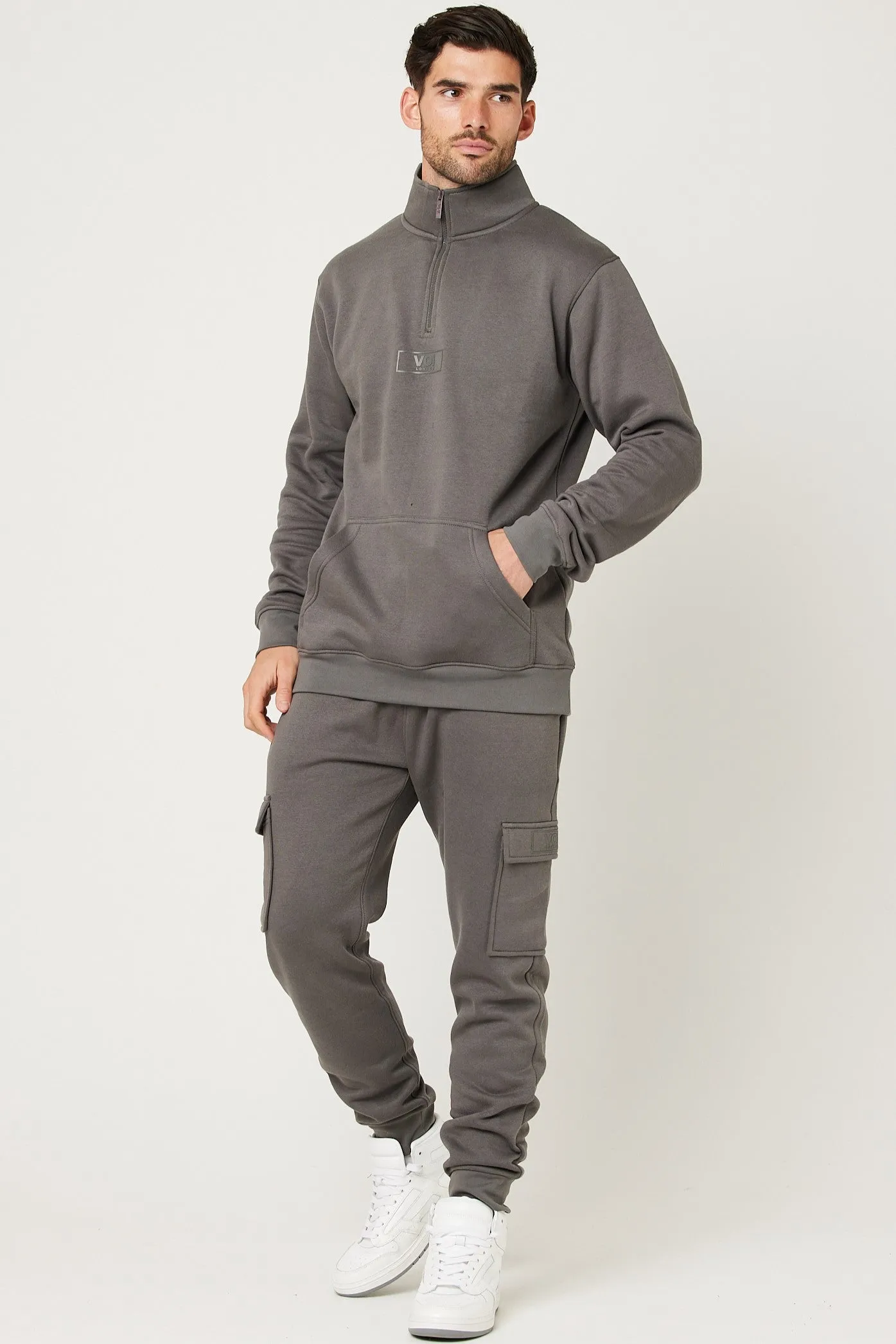 Rodney 1/4 Zip Fleece Cargo Tracksuit - Dark Grey