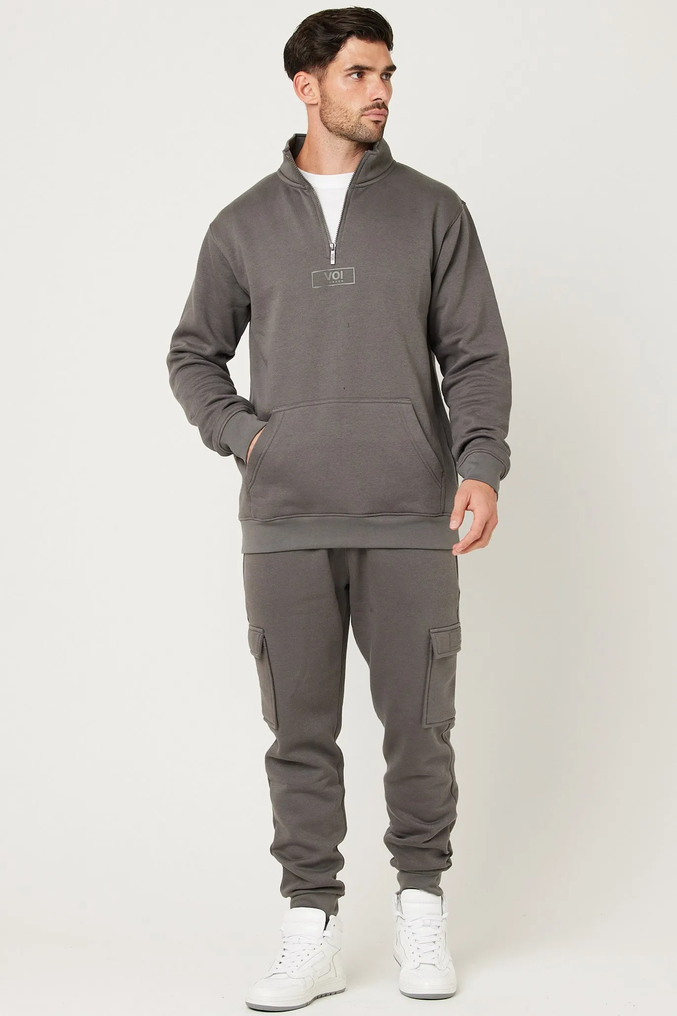 Rodney 1/4 Zip Fleece Cargo Tracksuit - Dark Grey