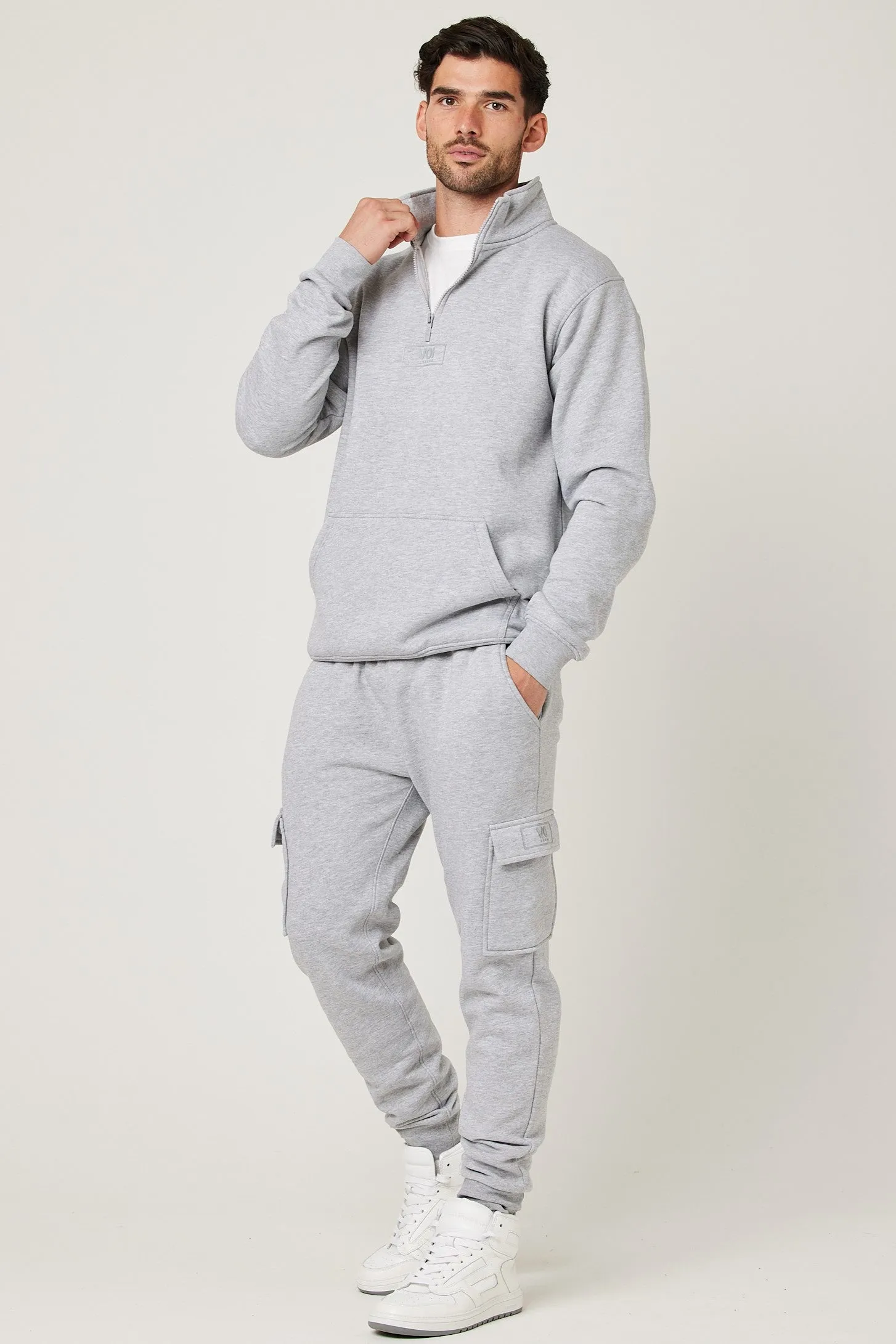 Rodney 1/4 Zip Fleece Cargo Tracksuit - Grey Marl